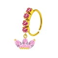 Golden nose ring featuring pink marquise gemstones and round zircon crown charms - Pink Crown Style (#29)