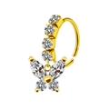 Gold butterfly nose ring with sparkling cubic zirconia marquis wings on white background - White Butterfly Style (#30)
