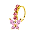 Pink zircon butterfly nose ring with gold stainless steel hoop and pink crystal inlay - Pink Butterfly Style (#32)