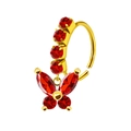 Gold stainless steel nose ring featuring a vibrant red gemstone butterfly pendant charm - Red Butterfly Style (#33)