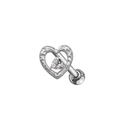 Détail du piercing cœur en acier inoxydable avec zircon central scintillant - Cœur Blanc Creux Martelé Argenté (NN3072008)