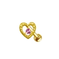 Clou d'oreille cœur doré avec zircon rose et finition en métal martelé sur fond blanc - Cœur Rose Creux Martelé Doré (NN3072005)