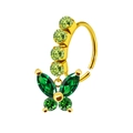 Golden nose ring with green emerald stones and a hanging butterfly charm detail - Green Butterfly Style (#35)