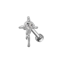 Détail macro du clou d'oreille croix gothique avec zircon cœur et texture liquide - Croix Fluide Argentée avec Cœur Blanc (ER3072018)