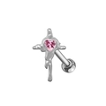 Boucle d'oreille croix gothique avec zircon cœur rose style lave pour piercing d'oreille - Croix Fluide Argentée avec Cœur Rose (ER3072016)