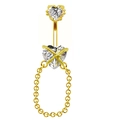 Piercing de ombligo corazón dorado con circón y cadena colgante sobre fondo blanco - Estilo Corazón Dorado Circón Claro (#1)