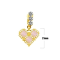 Detail of gold heart pendant with pink square gemstones and white beads, size 21mm - Pearl Border Triple Stone Pink Heart (#5)