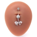 Bowknot navel ring with crystal pavé and silver stainless steel barbell on navel model - Bowknot Style (#9)