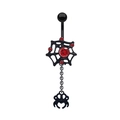 Gothic belly button ring with black spider web and red rhinestones on white background - Red Rhinestone Spider Web Style
