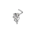 Macro di piercing al naso a L con zircone a cuore e dettagli con corna da diavolo - Piccolo Diavolo Cuore Bianco