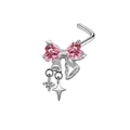 Piercing al naso a L in acciaio inox con fiocco rosa, zircone rotondo e ciondolo a stella - Ciondolo a Fiocco Rosa