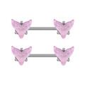 Vue détaillée des barres de téton argentées avec queues de sirène roses translucides - Argent Rose