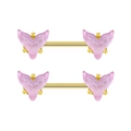 Elegant gold-tone stainless steel nipple rings with pink translucent fishtail accents - Gold Pink