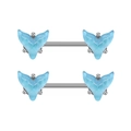 Surgical stainless steel nipple rings with light blue marble whale tail charms set - Silver Blue