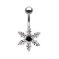 Piercing de ombligo floral con circonitas blancas marquesa y piedra central negra - Estilo Flor Plateada Circón Negro Blanco (#5)
