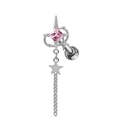 Dettaglio dell'orecchino d'argento con gemma rosa quadrata e nappe a stella e catena - Zircone Rosa Bagliore Stellare Nappina (#4)