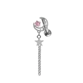 Piercing orecchio luna e stella con gemma rosa e catena pendente in argento - Argento Pave Zircone Stella Luna (#2)