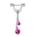 Detail of stainless steel nipple ring featuring pink bells and a sparkling crystal stud - Rose Pink Dual Bells Style (NP24081008)