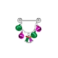 Macro detail of Christmas nipple ring with colorful bells and silver barbell bar - Christmas Stocking and Bells Style (NP24081003)