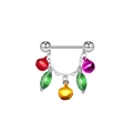 Detail of silver nipple ring with colorful bells and green drop charms for Christmas - Colorful Bells with Green Stone Style (NP24081006)