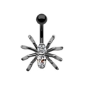 Punk black spider navel ring with sparkling clear gemstones in a gothic piercing style - Black Plated Double Stone Spider