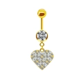 Detailed macro view of gold heart navel ring with baguette and round cubic zirconia - Full Rhinestone Heart Style (23092012)