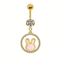 Gold-plated belly button ring with sparkling zircon and cute pink enamel rabbit pendant - Pink Enamel Bunny Style (23092206)