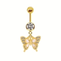 Gold butterfly belly button ring with pearl inlay and sparkling crystal butterfly pendant - Gold Butterfly Shell Inlaid Style (23092208)