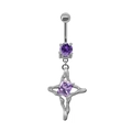 Silberner Bauchnabelpiercing mit violetten Zirkonsteinen und Sternanhänger - Silber Flüssigmetall Kreuzstern Violetter Zirkonia Stil (#9)
