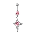 Detailansicht des Herz-Bauchnabelpiercings mit rosa Zirkonia und Sternanhänger - Silber Flüssigmetall Kreuzstern Rosa Zirkonia Stil (#8)