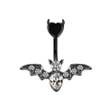 Gothic black bat belly button ring with heart devil gem and teardrop zircon pendant - Bat Heart Style (2311110021)
