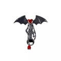 Macro view of gothic bat belly ring with red heart gemstone and black skull hand details - Skull Bat Style (2311110028)