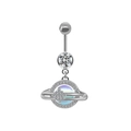 Bauchnabelpiercing mit Saturn-Anhänger in Silber mit hellblauer Kugel und Kristallen - Silver Planet Saturn Style (#15)