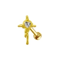 Détail d'un clou d'oreille en croix dorée fondue avec une pierre de zircon en forme de cœur - Croix Fluide Dorée avec Cœur Blanc (ER3072021)