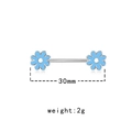 Barbell nipple ring with blue daisy flower ends in silver steel 30mm length 2g weight - Daisy Flower Design (NPR231111052)