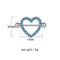 Silver stainless steel heart-shaped nipple ring with light blue zircon inlay 20x18mm - Rhinestone Heart Shape (NPR231111054)