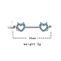 Silver devil heart nipple ring with light blue zircon stones and piercing bar - Devil Heart Design (NPR231111056)