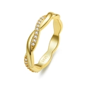 Elegant 925 sterling silver twisted rope ring with sparkling pavé cubic zirconia accents - US 5 / Real Gold Plated