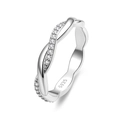 Fashionable S925 sterling silver twisted rope ring with sparkling pavé zircon stones - US 5 / Platinum Plated