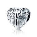 Silver wing heart charm bead for bracelets with detailed feather texture and relief - Wing Shape (AIC037)