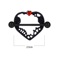 Gothic Herz Nippelpiercing in Schwarz mit Totenkopf-Textur und rotem Edelstein, 2,5cm - Hohles Skelett-Herz (#7)