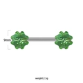 Nahaufnahme eines silbernen Brustwarzenrings mit grünen Kleeblatt-Kristallen und 9mm - Grüner Vierblättriger Kleeblatt-Stil (NPR140S Green)