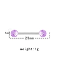 Dettaglio di piercing barbell viola glitterato con lunghezza 23mm e sfera da 5mm - Sfera con Glitter Viola Chiaro (NPR231113035)