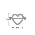 Detailed size view of silver heart nipple shield with clear zircons and 19mm height - Pave Heart Style (NPR231113014)