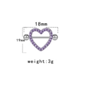 Dettaglio piercing capezzolo a cuore con zircone viola e dimensioni montatura argento - Cuore Traforato con Strass Viola (NPR231113036)