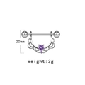Dettaglio macro di piercing per capezzoli in argento con zircone viola e design a U - Pizzo Traforato a Forma di U (NPR231113037)