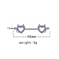 Dettaglio dei piercing capezzolo cuore del diavolo con zirconi viola, misura 12 mm per 45 mm - Cuore del Diavolo con Strass Viola (NPR231113038)