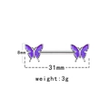 Dettaglio dei piercing per capezzoli a farfalla viola con lunghezza 31mm e 8mm - Farfalla Viola con Glitter Sfumati (NPR231113039)