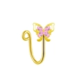 Detailed close-up of a golden U-shaped nose clip featuring a pink crystal butterfly - Pink Marquise Stone Butterfly Style (FNN3111803)