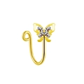 Macro detail of gold-plated butterfly nose clip with sparkling inlaid crystals - Clear Butterfly Style (FNN3111804)